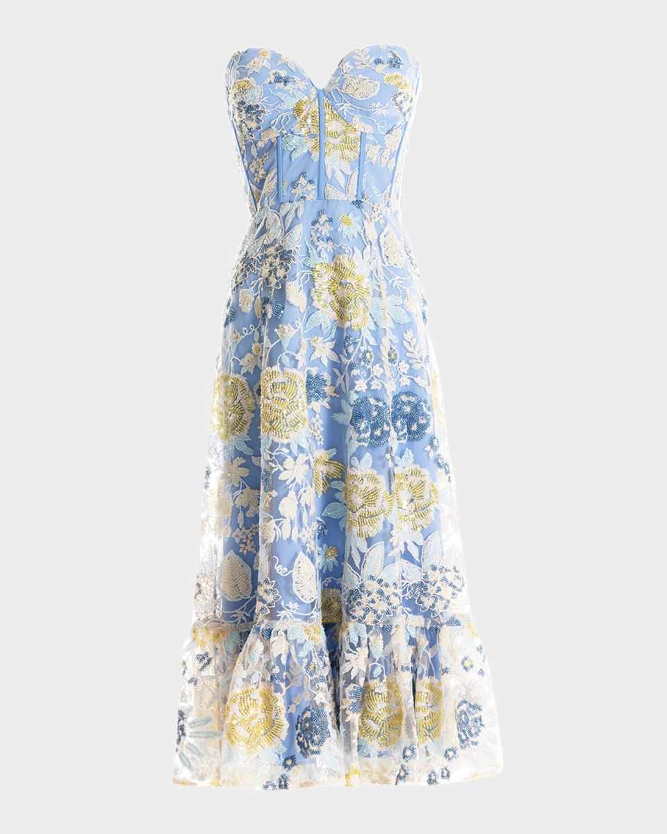 Lauren Strapless Sequin Embroidered Midi Dress